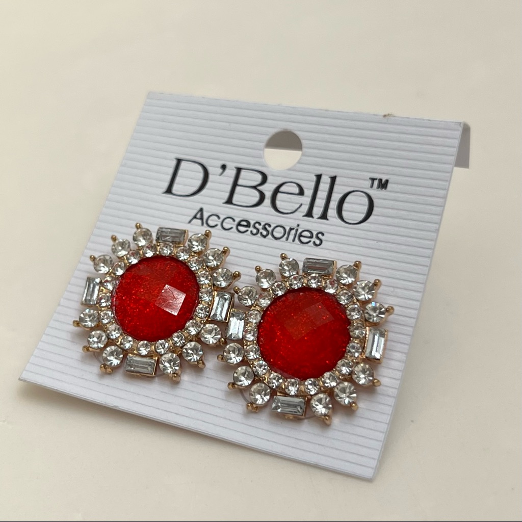 D'bello Ruby Red Cabochon Earrings